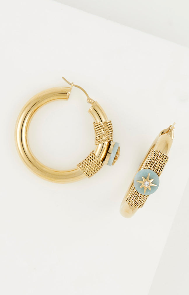 Boucles d'oreilles - Acier inoxydable & amazonite - Doré & bleu