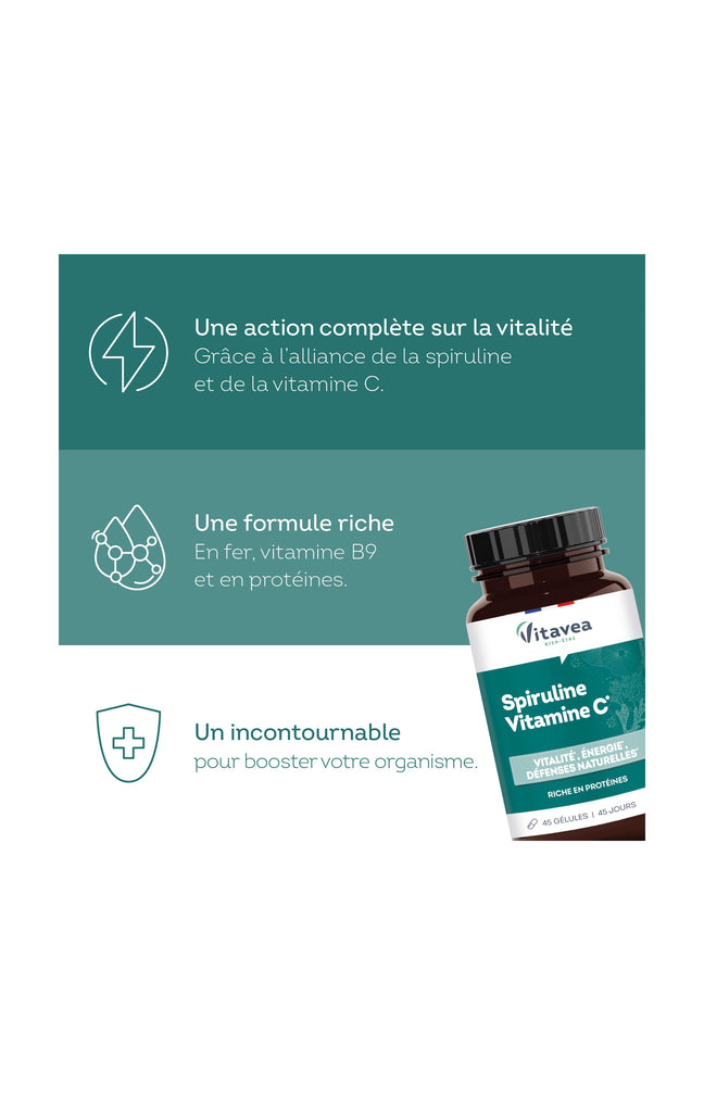 Cure vitalité, énergie & défenses immunitaire - Spiruline vitamine C - 3 mois