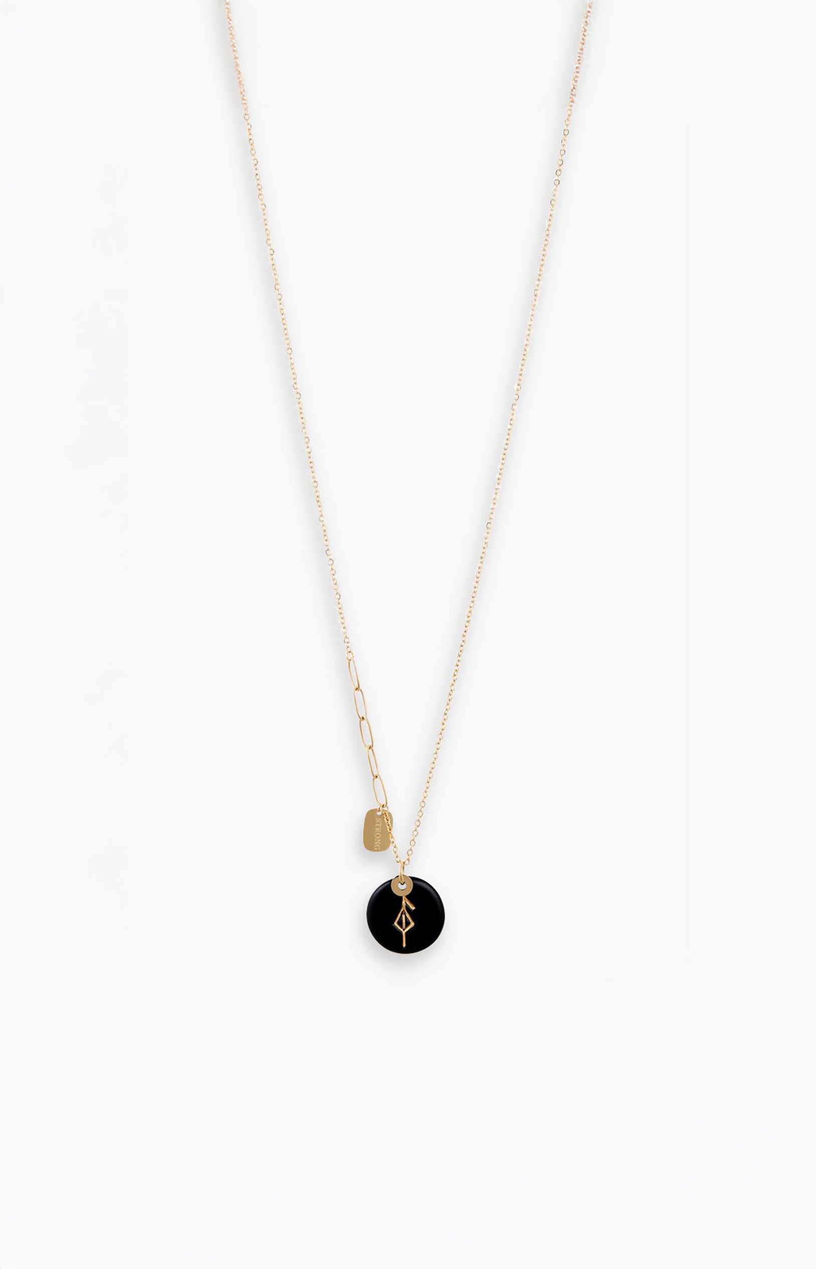 Collier pendentif - Acier inoxydable & céramique - Doré & noir