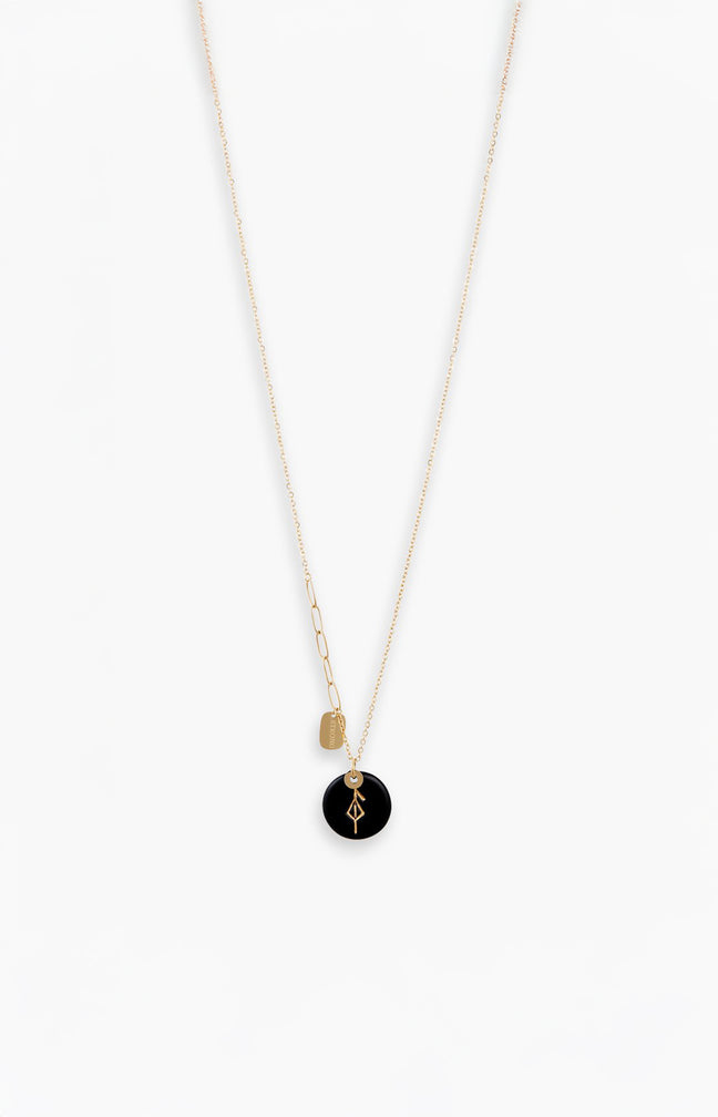 Collier pendentif - Acier inoxydable & céramique - Doré & noir