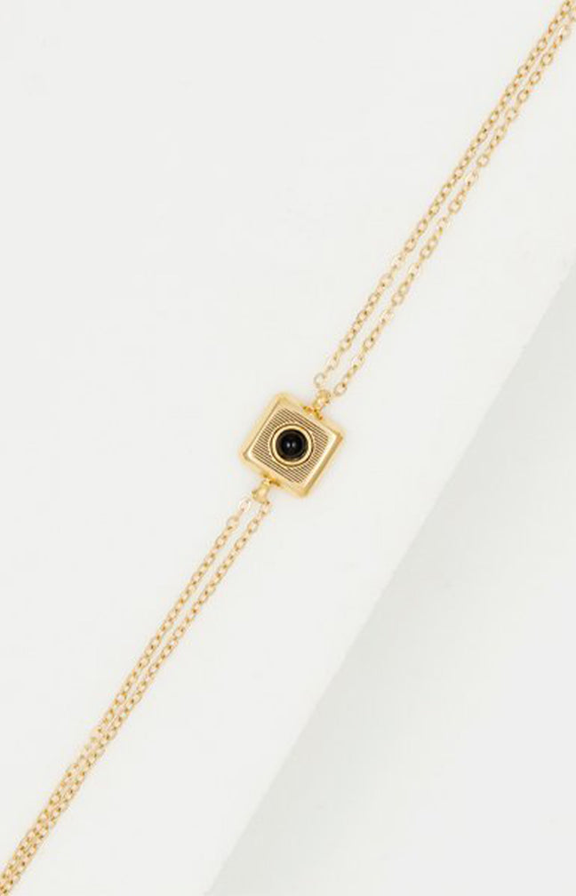 Bracelet - Acier inoxydable & onyx - Doré
