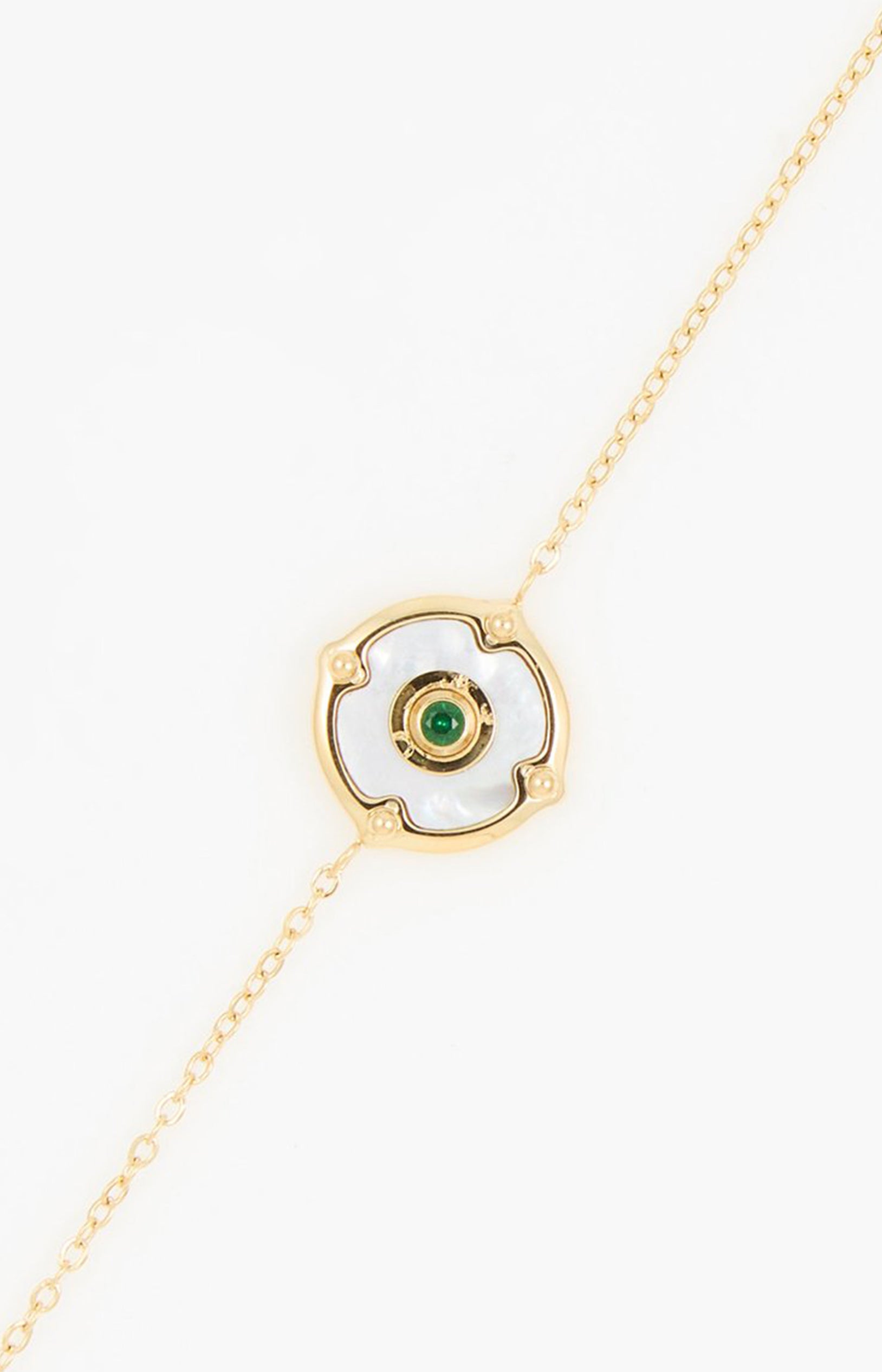 Bracelet - Acier inoxydable, nacre & zirconium - Doré & vert