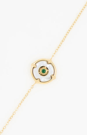 Bracelet - Acier inoxydable, nacre & zirconium - Doré & vert
