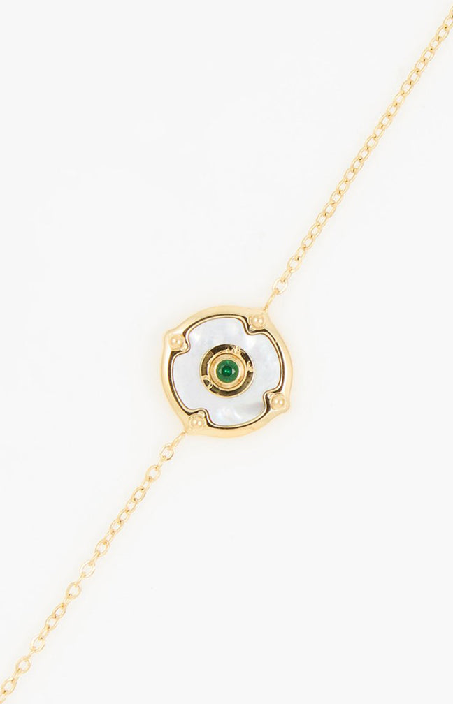 Bracelet - Acier inoxydable, nacre & zirconium - Doré & vert