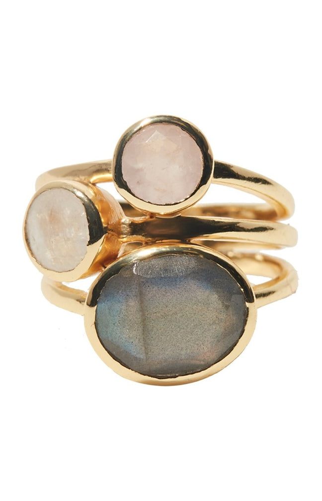 Bague Cerise - Laiton doré & pierres fines