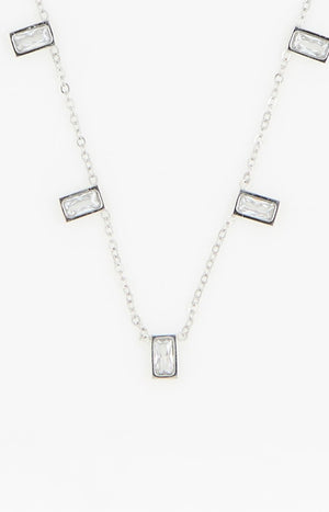 Collier - Acier inoxydable & zirconium - Argenté & blanc