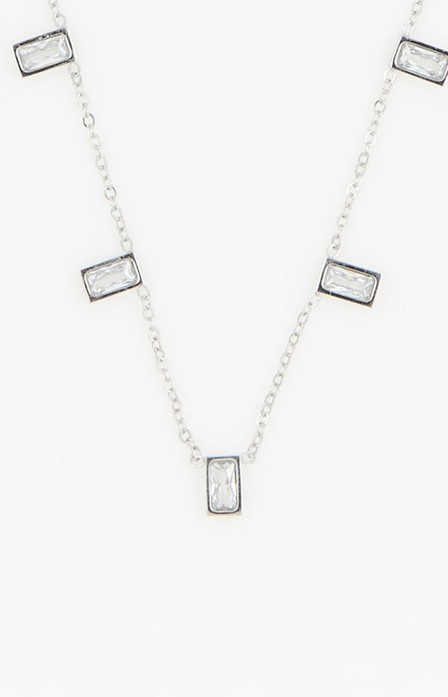 Collier - Acier inoxydable & zirconium - Argenté & blanc