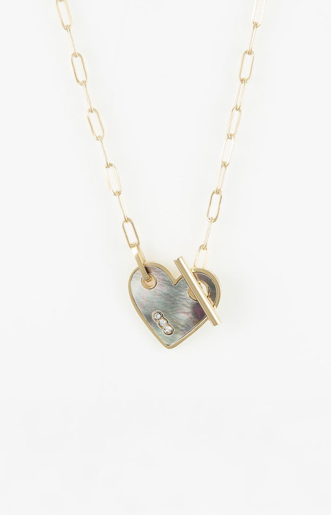 Collier cœur - Acier inoxydable - Doré & nacre