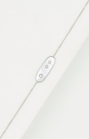 Bracelet fin - Acier inoxydable, nacre blanche - Argenté