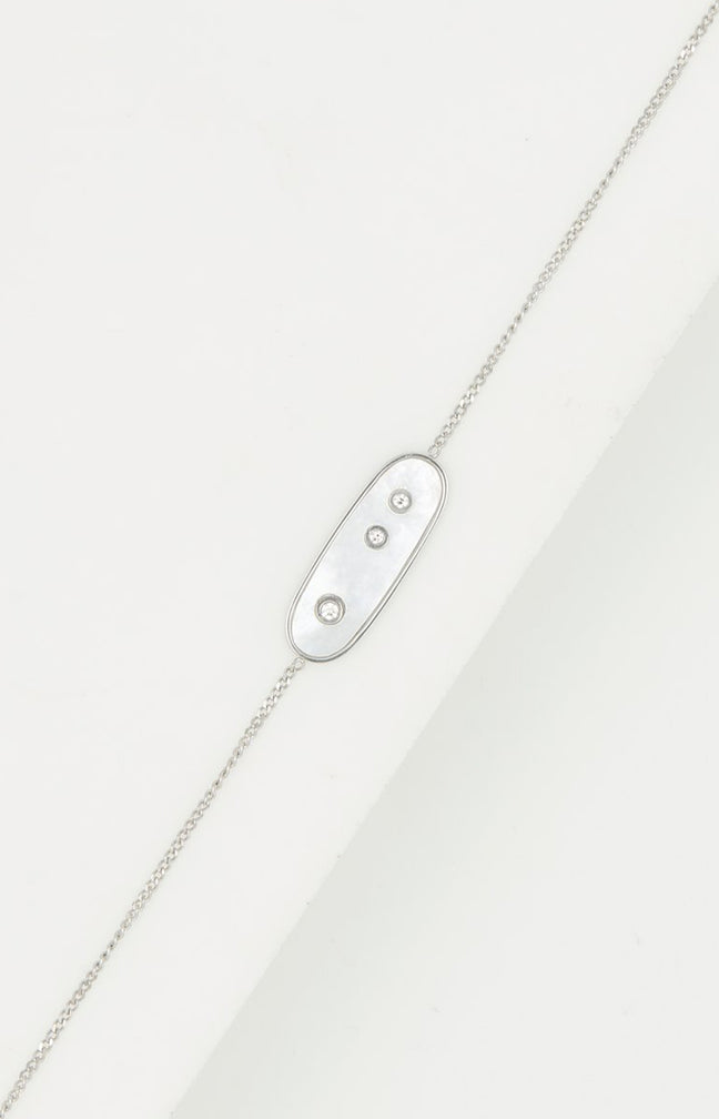 Bracelet fin - Acier inoxydable, nacre blanche - Argenté