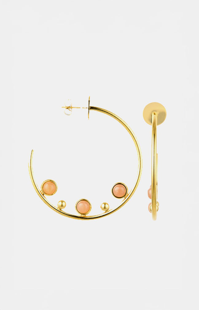 Boucles d'oreilles - Acier inoxydable & pierres de soleil - Doré