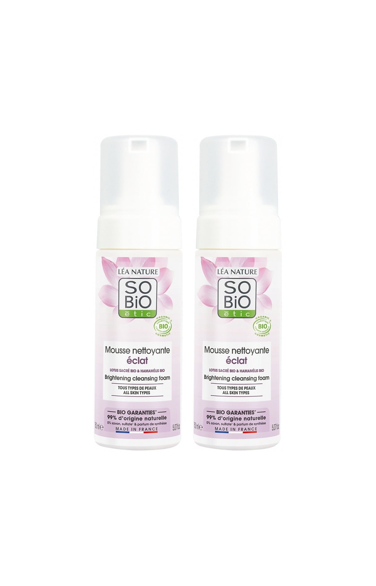 Mousses nettoyantes clarifiante bio - Fleur de lotus - 2 x 150 ml