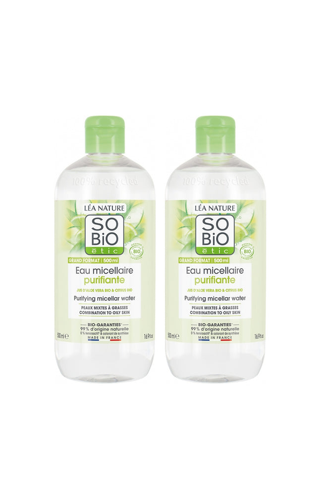 Eaux micellaires purifiantes bio - Aloe vera - Peaux mixtes à grasses - 2 x 500