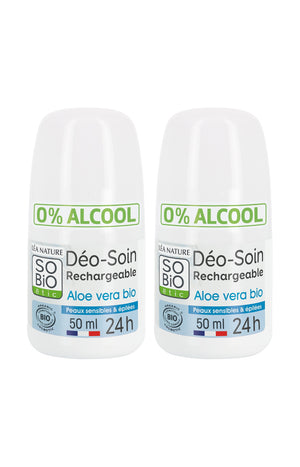 Déodorants roll-on apaisants bio - Aloe vera - Peaux sensibles - 2 x 50 ml