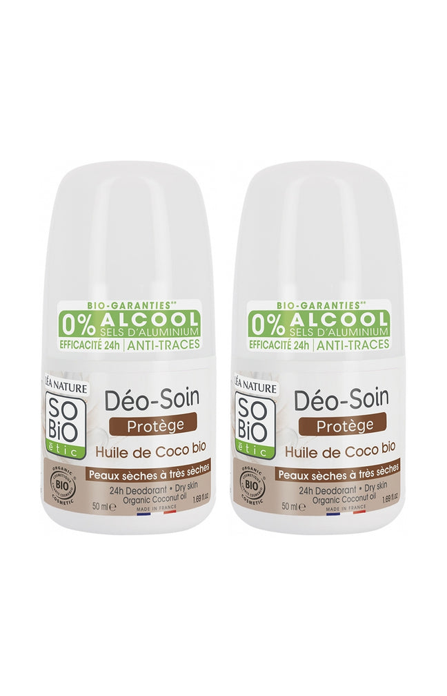 Déodorants roll-on protecteur bio - Huile de coco - Peaux sèches à sensibles - 2 x 50 ml