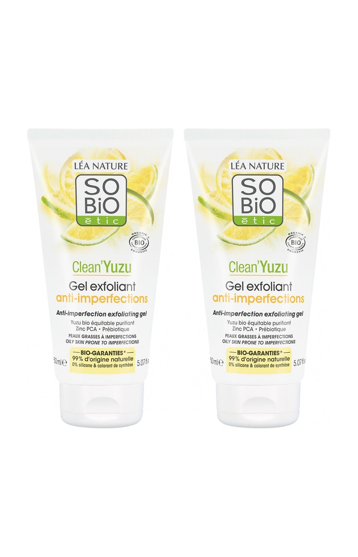Gels exfoliants anti-imperfections bio - Clean'Yuzu - Peaux grasses à imperfections - 2 x 150 ml