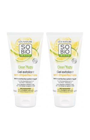Gels exfoliants anti-imperfections bio - Clean'Yuzu - Peaux grasses à imperfections - 2 x 150 ml