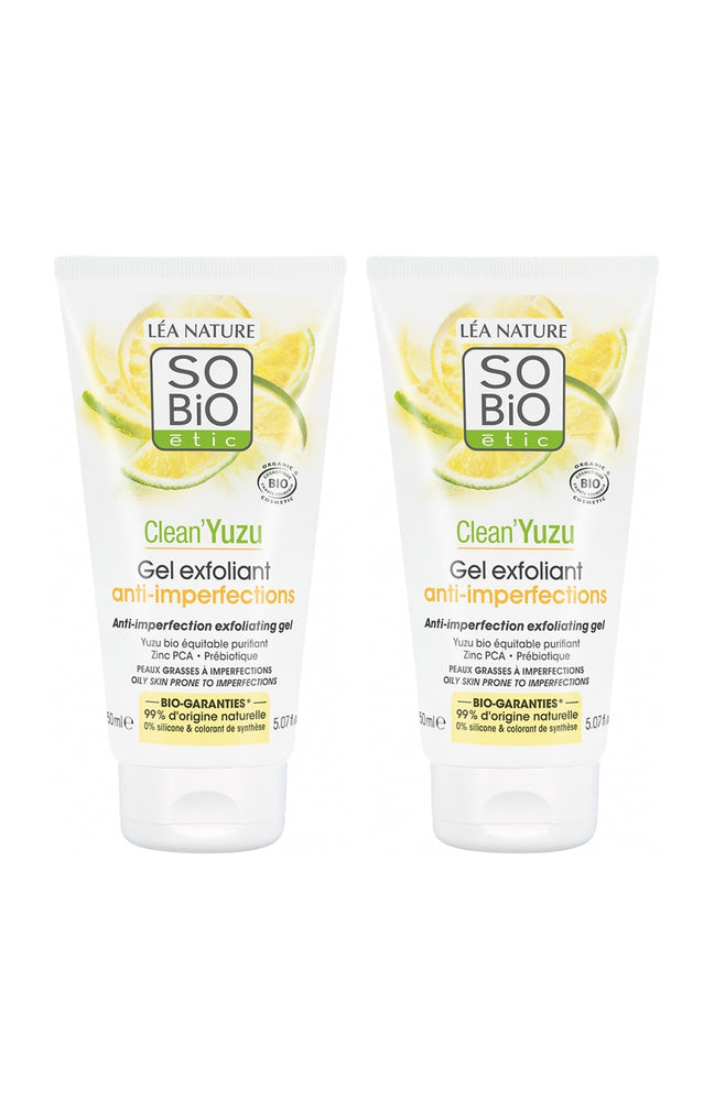 Gels exfoliants anti-imperfections bio - Clean'Yuzu - Peaux grasses à imperfections - 2 x 150 ml