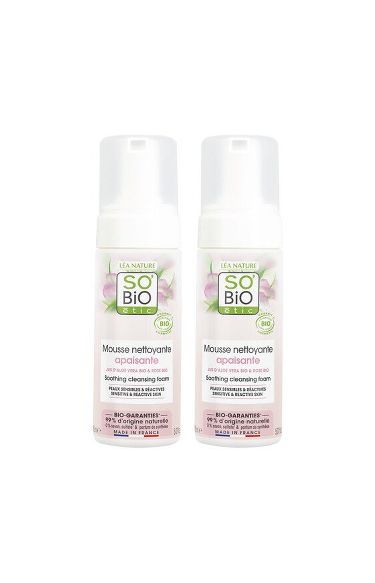 Mousses nettoyantes apaisantes bio - Aloe vera - Peaux sensibles & réactives