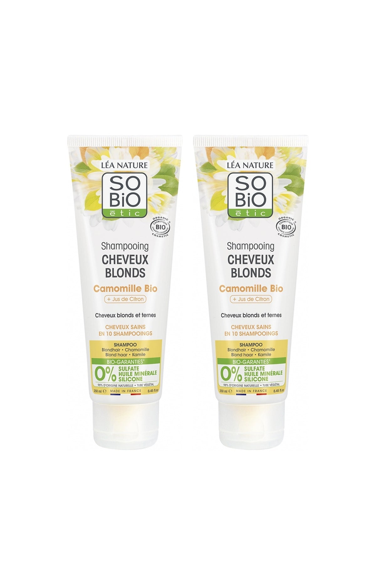 Shampoings réparateurs bio - Camomille & jus de citron - Cheveux blonds - 2 x 250 ml