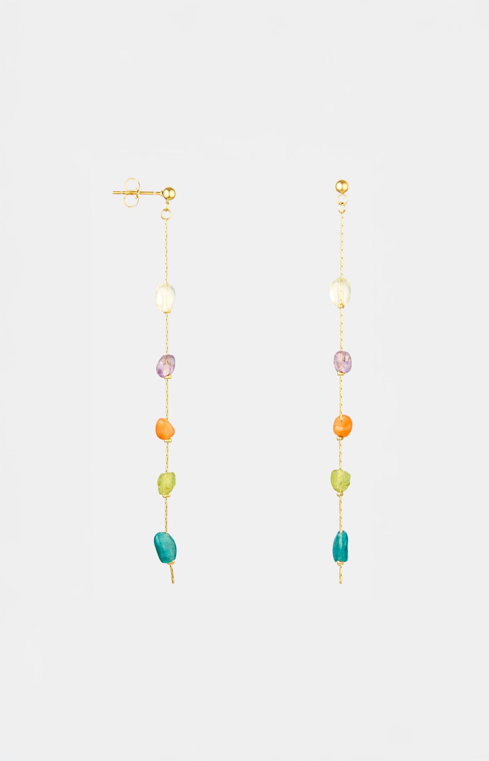 Boucles d'oreilles fines - Acier inoxydable & pierres colorées - Doré