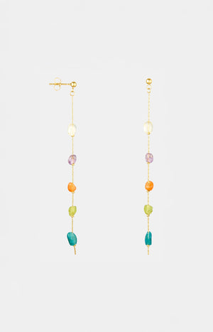 Boucles d'oreilles fines - Acier inoxydable & pierres colorées - Doré