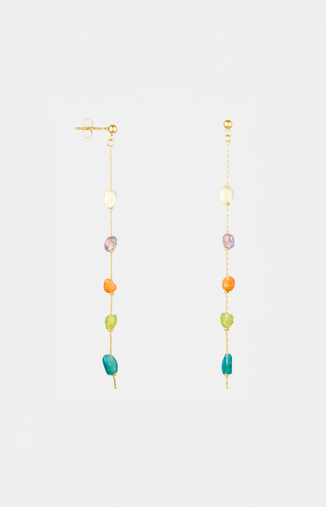 Boucles d'oreilles fines - Acier inoxydable & pierres colorées - Doré