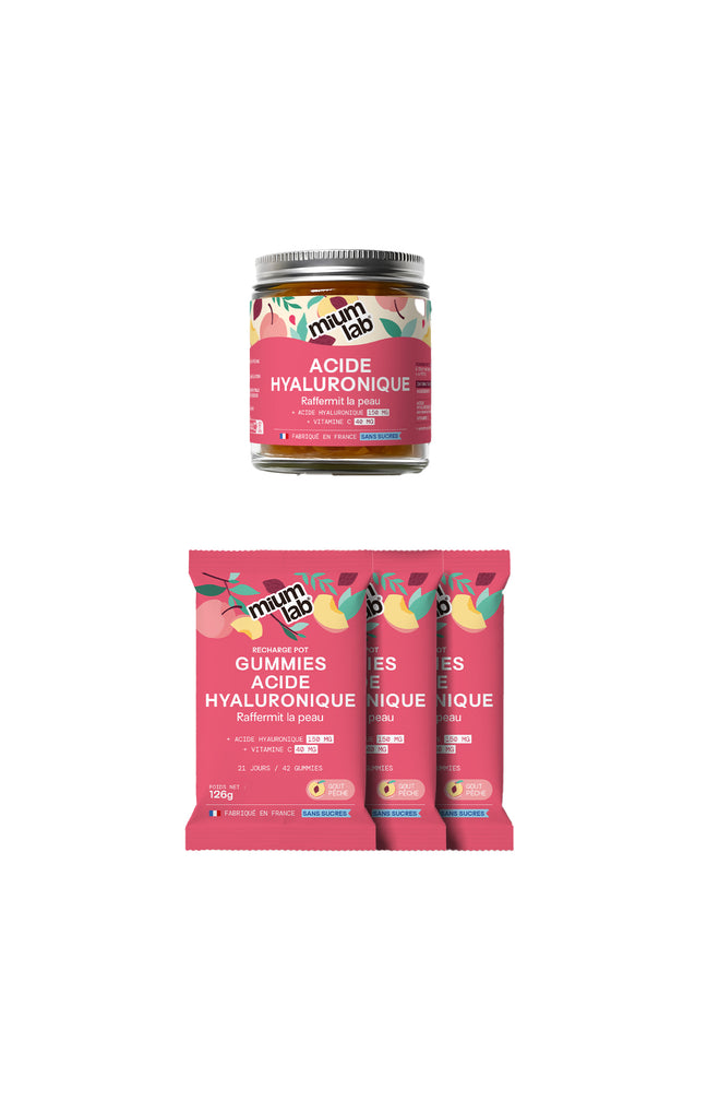 Cure gummies acide hyaluronique - Pêche - Sans sucres - 3 mois