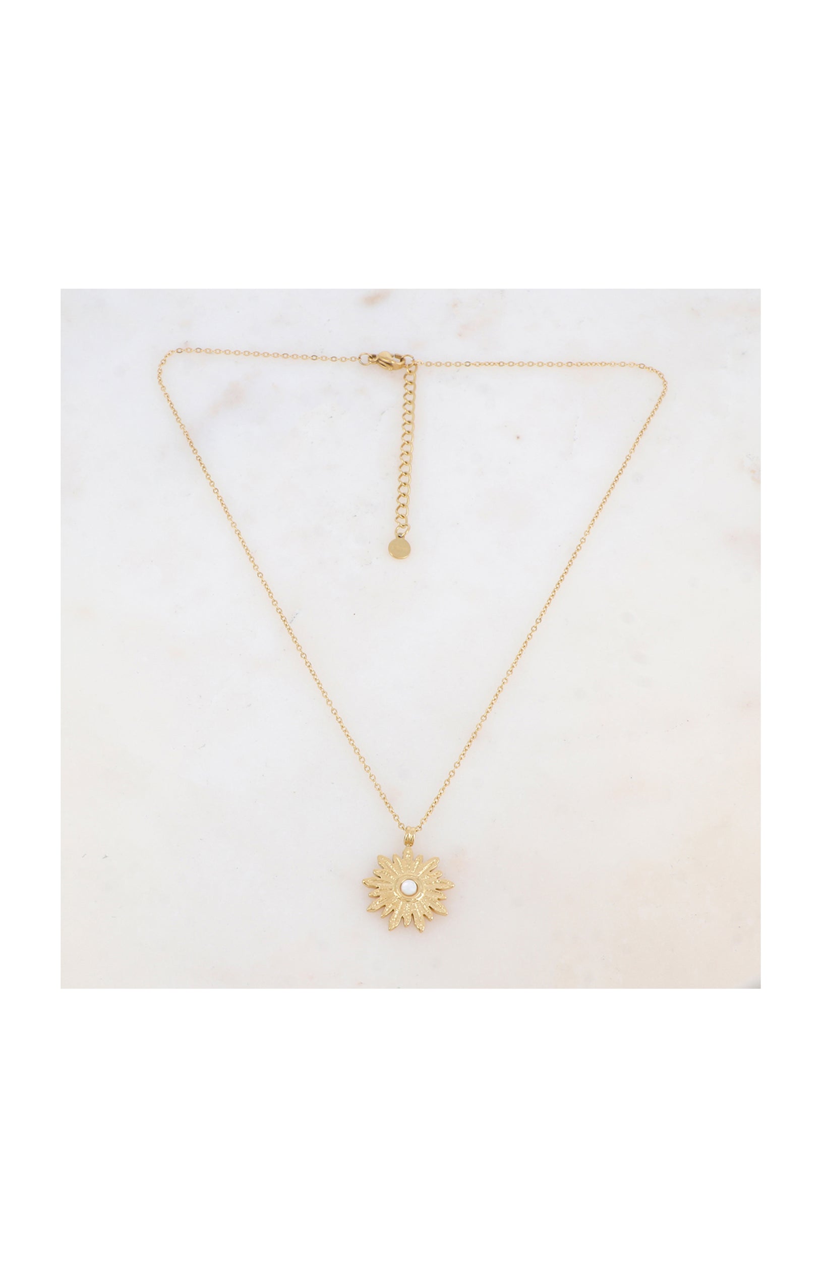 Collier avec un pendentif feuillage - Acier inoxydable & nacre - Doré & blanc