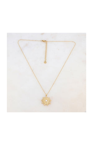 Collier avec un pendentif feuillage - Acier inoxydable & nacre - Doré & blanc