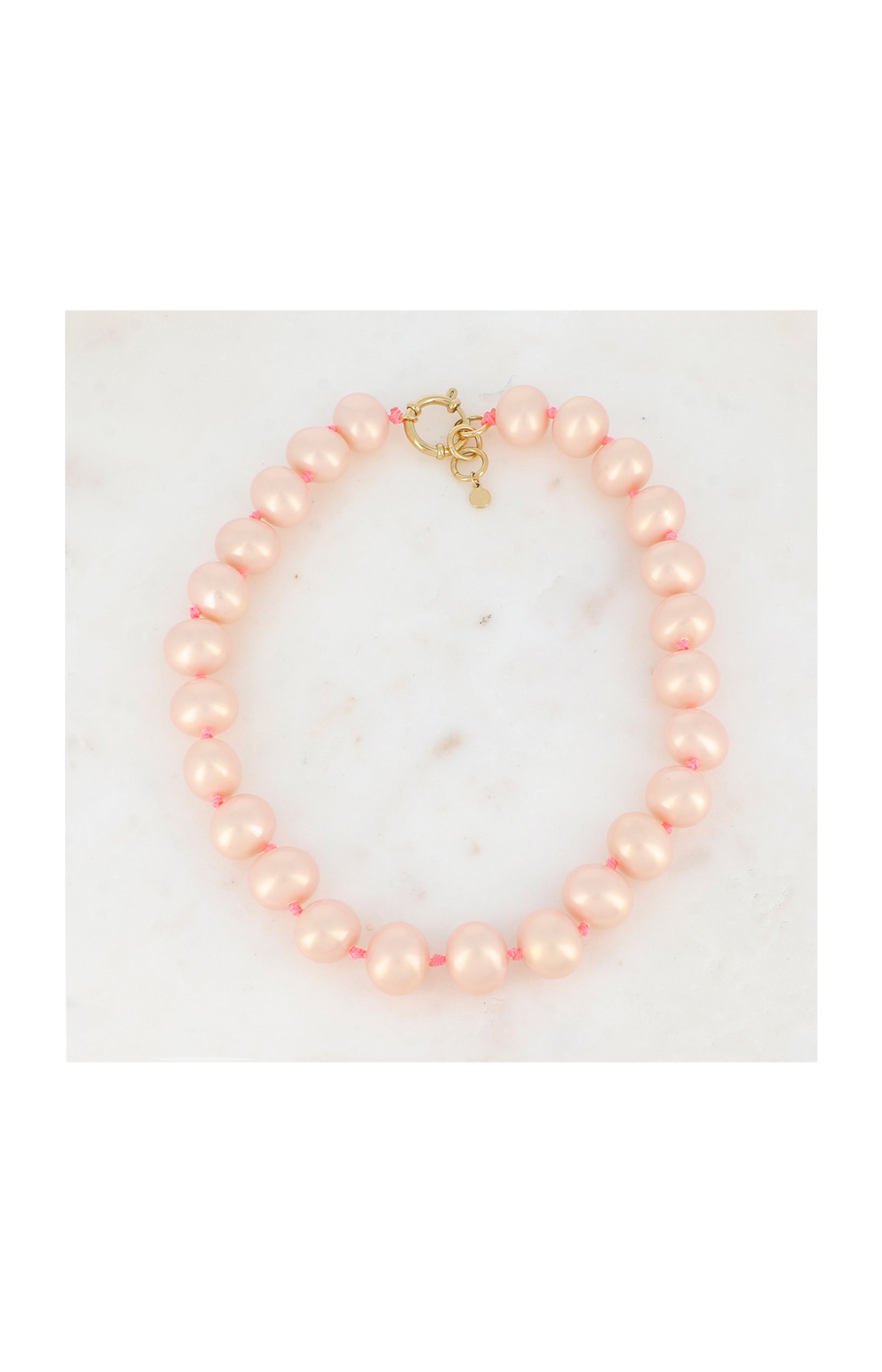 Collier à perles sur fils - Acier inoxydable & résine - Doré & rose