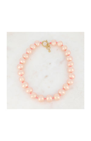Collier à perles sur fils - Acier inoxydable & résine - Doré & rose