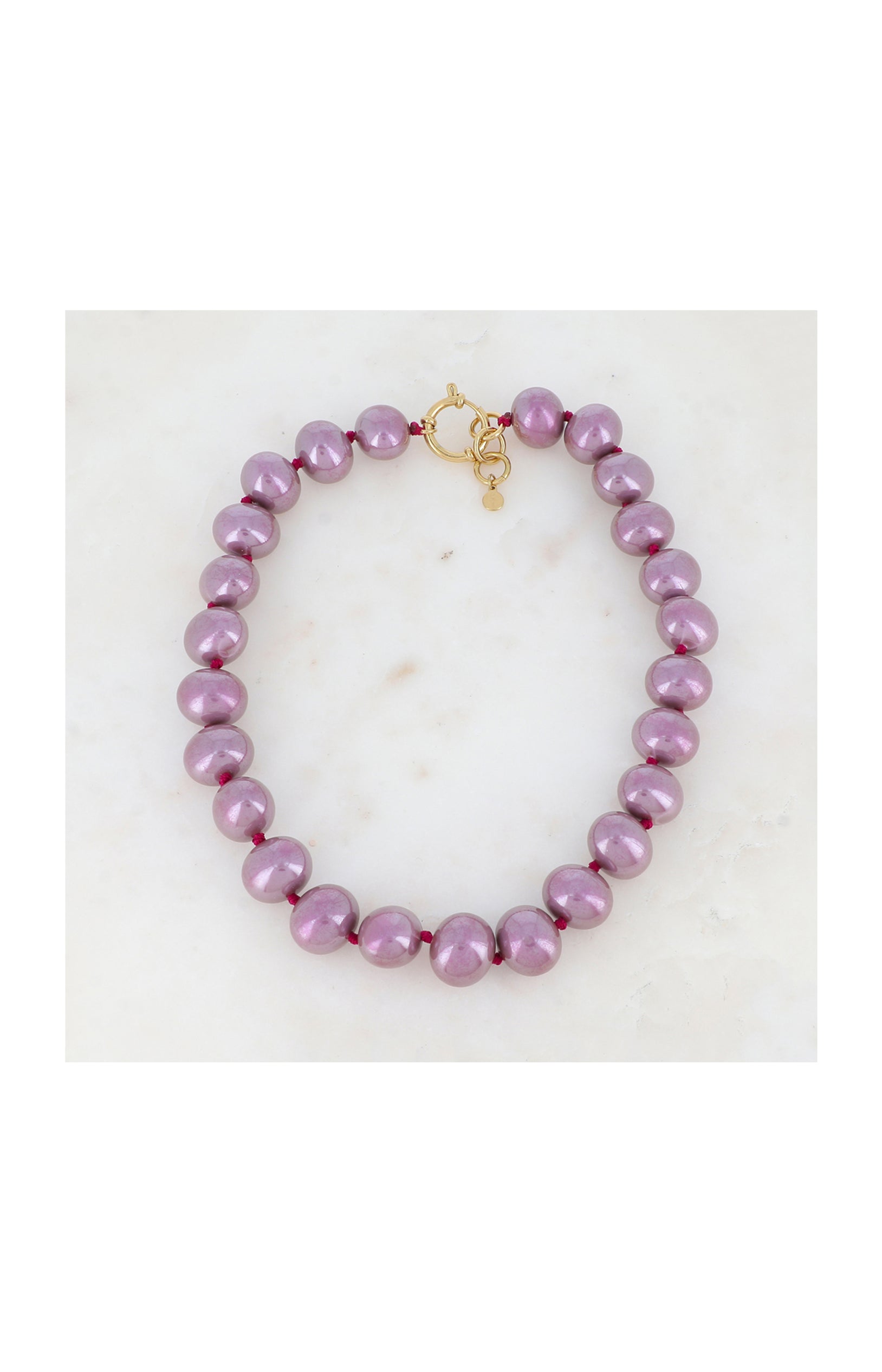 Collier à perles sur fils - Acier inoxydable & résine - Doré & violet
