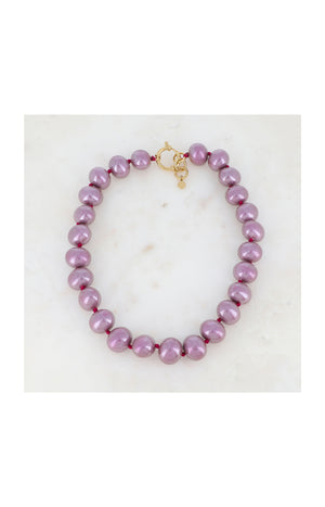 Collier à perles sur fils - Acier inoxydable & résine - Doré & violet