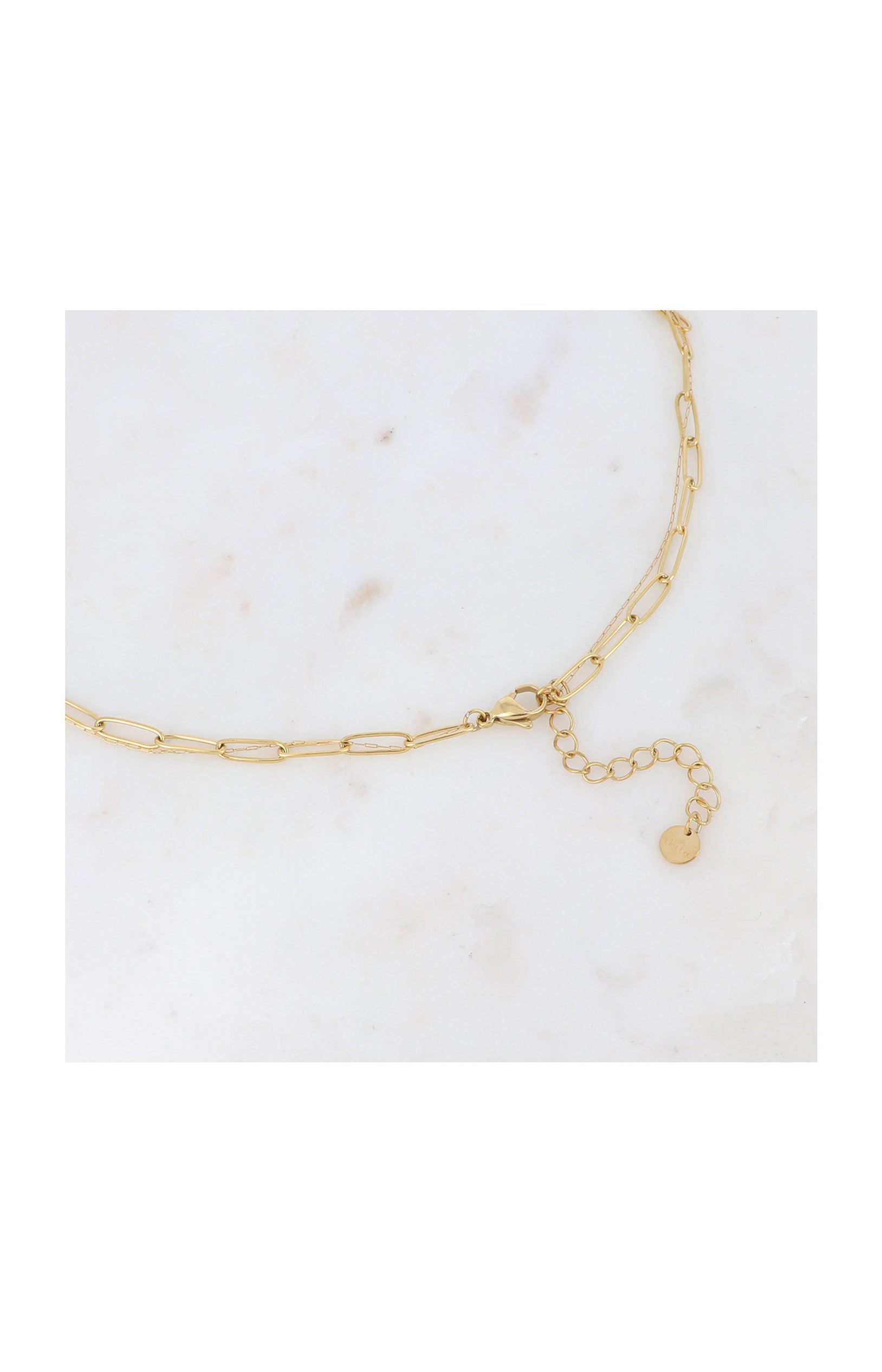 Collier double rangs - Acier inoxydable & pierres agates - Doré & noir