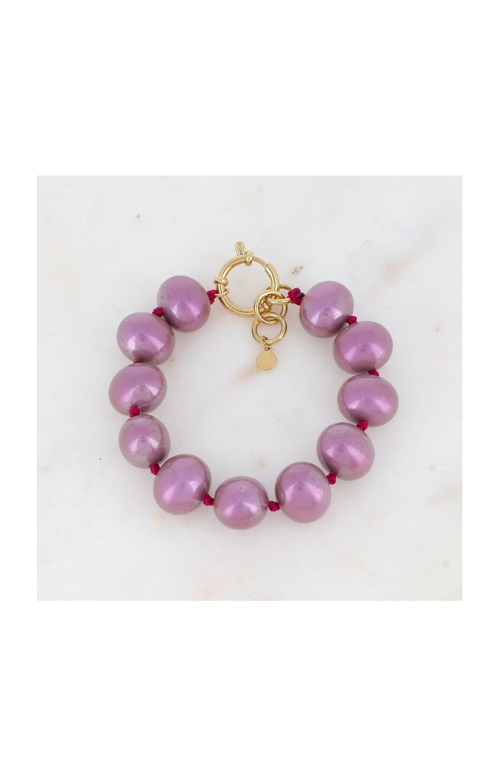 Bracelet à perles sur fils - Acier inoxydable & résine - Doré & violet