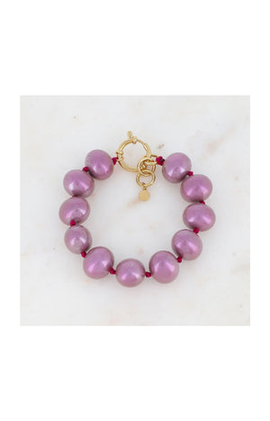 Bracelet à perles sur fils - Acier inoxydable & résine - Doré & violet