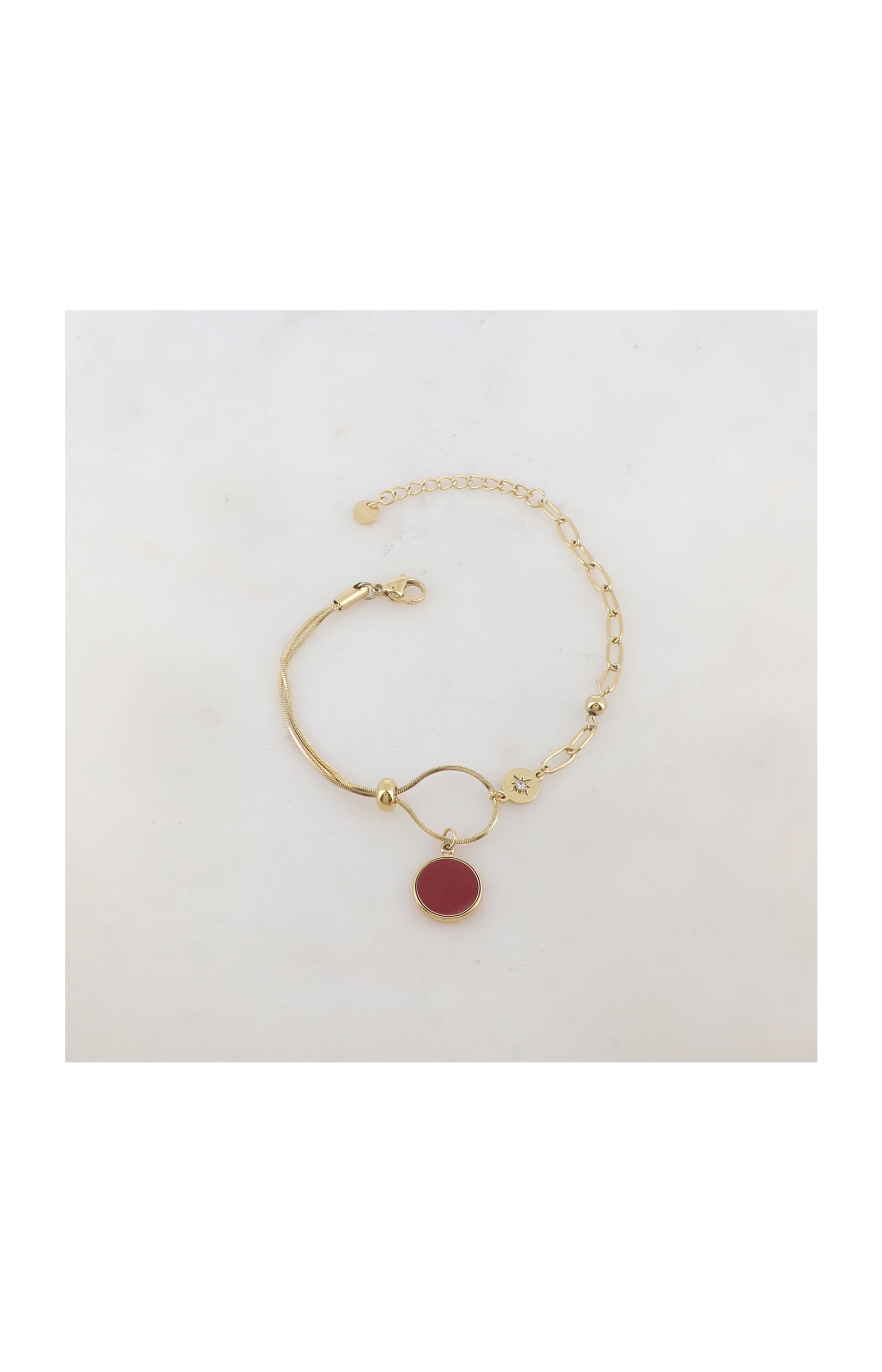 Bracelet - Acier inoxydable, email & strass - Doré & rouge