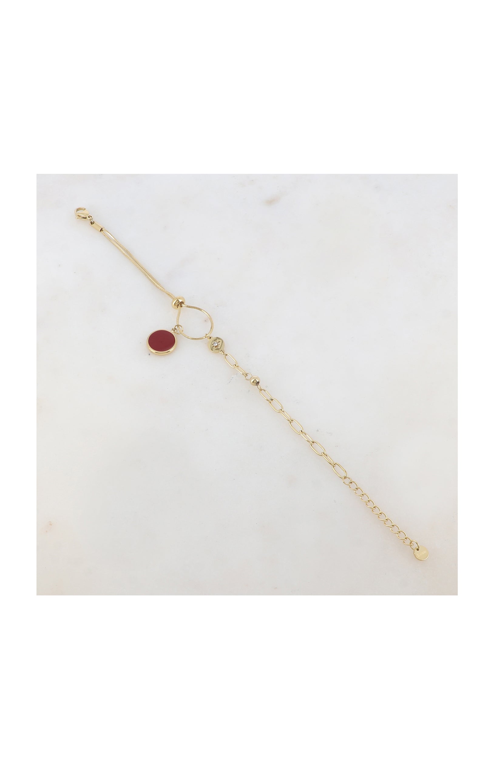 Bracelet - Acier inoxydable, email & strass - Doré & rouge