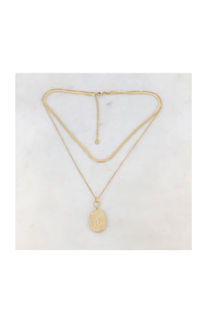 Collier double rangs avec pendentif - Acier inoxydable - Doré