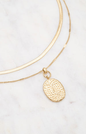 Collier double rangs avec pendentif - Acier inoxydable - Doré