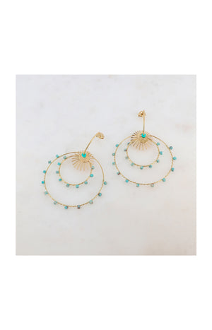 Créoles doubles cercles - Acier inoxydable & amazonite - Doré & vert