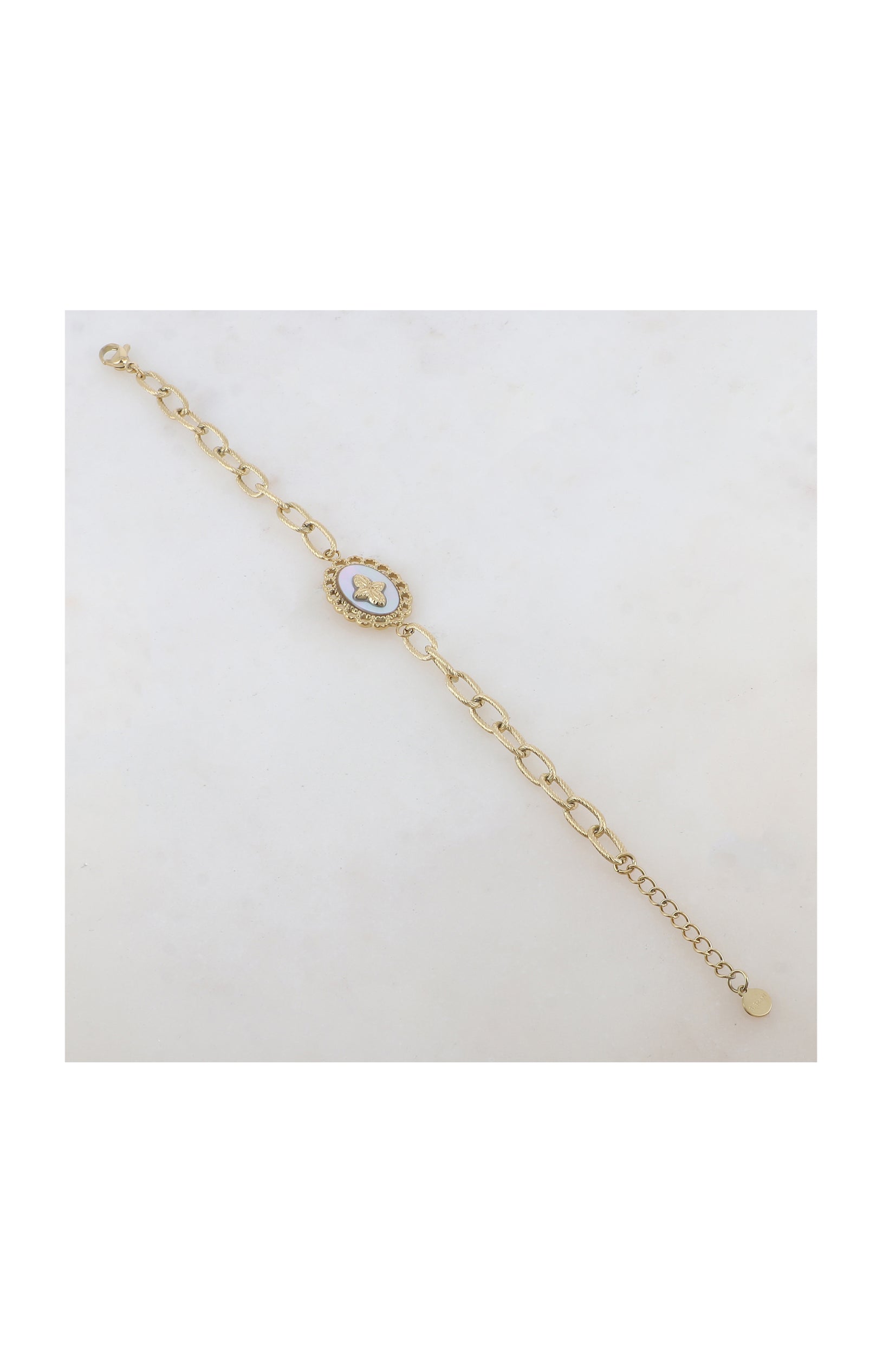 Bracelet en maille - Acier inoxydable & nacre - Doré & blanc
