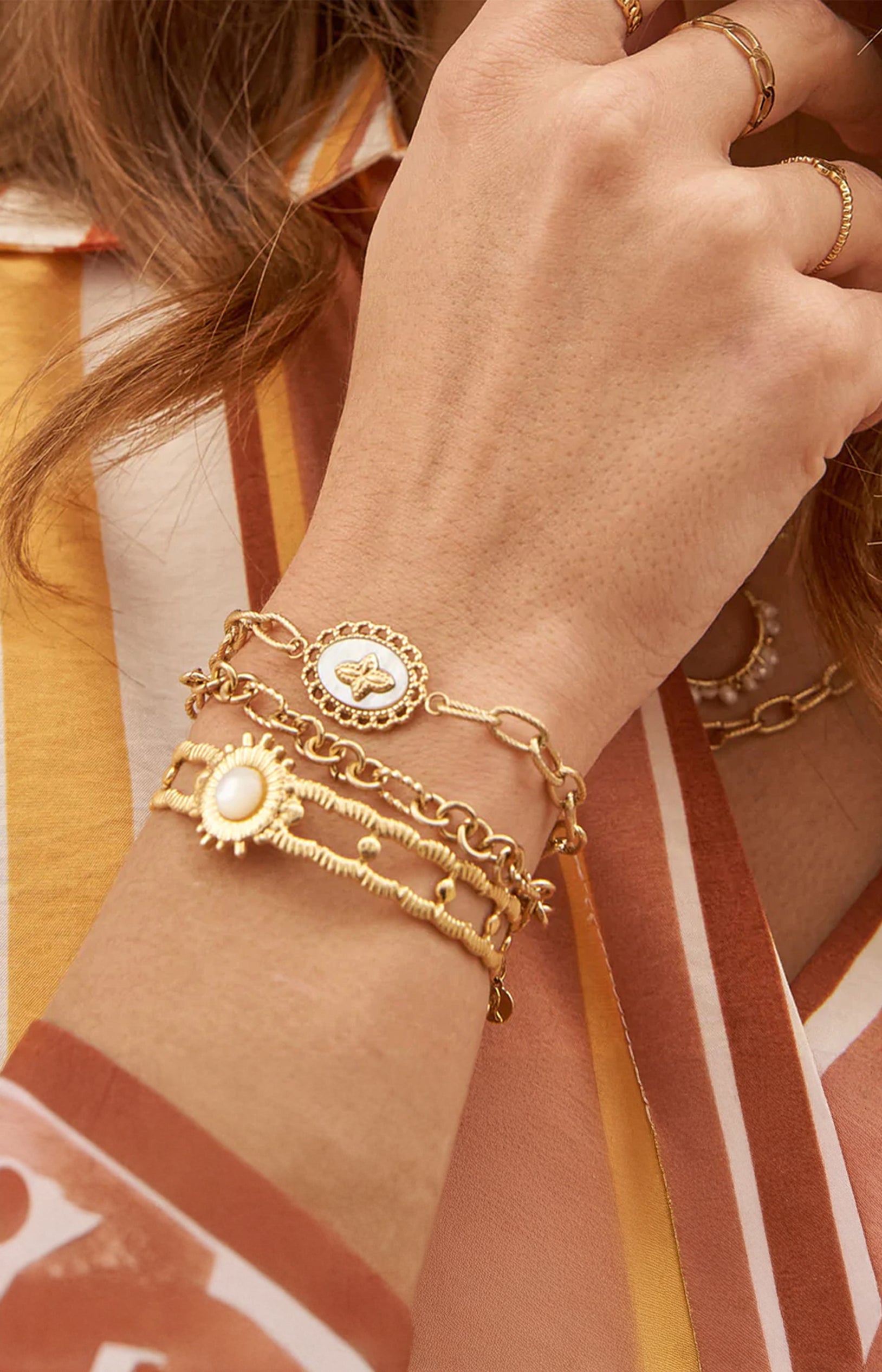Bracelet en maille - Acier inoxydable & nacre - Doré & blanc