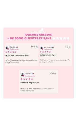 Gummies pousse & brillance cheveux - Zinc & biotine - 3 mois