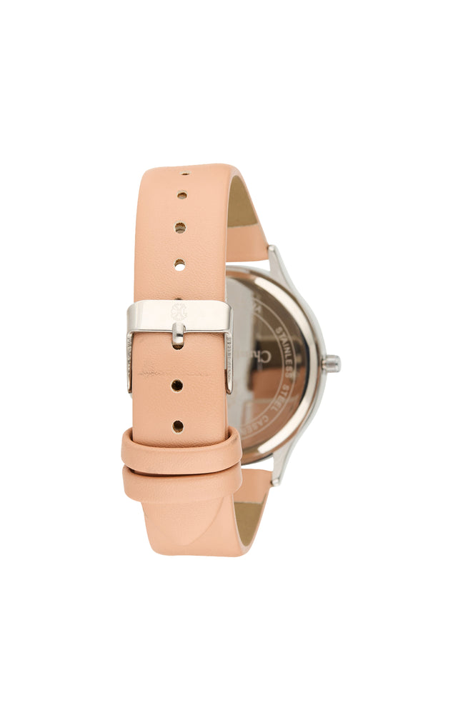 Montre à quartz en cuir synthétique - Rose et argenté