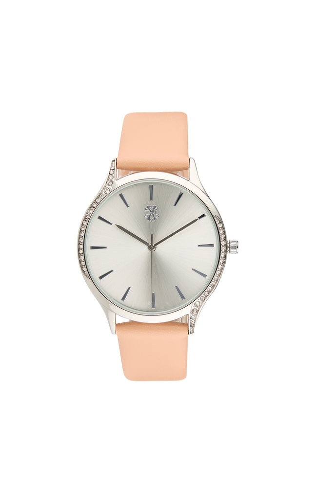 Montre à quartz en cuir synthétique - Rose et argenté