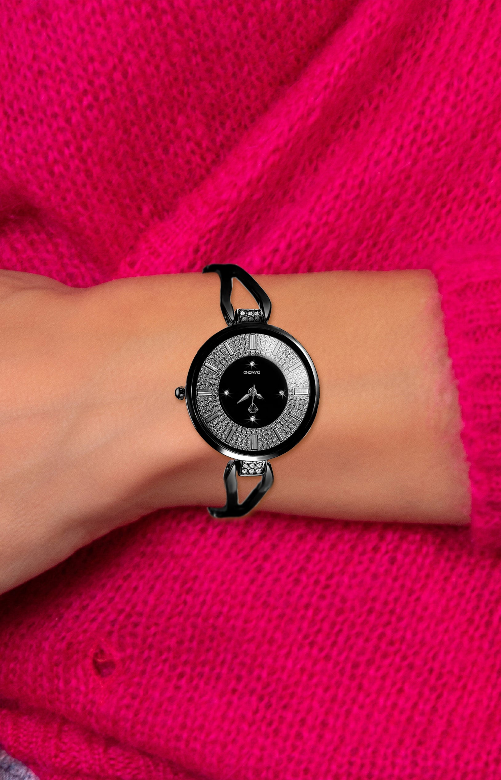 Montre - Métal & cristaux - Noir - 35 mm