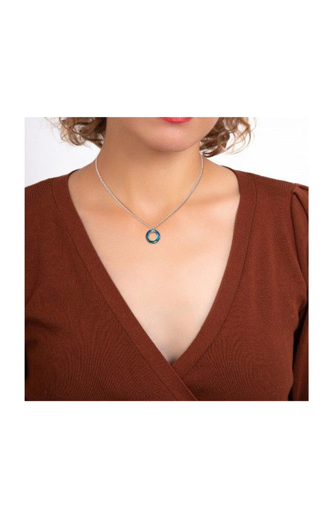 Collier - Acier inoxydable & cristaux -  Bleu