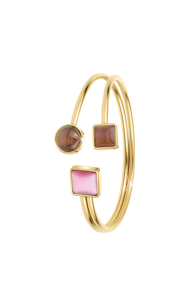 Bracelet – Alliage & pierres œil de chat - Doré, marron & rose